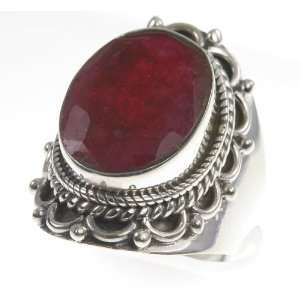  925 Sterling Silver Created RUBY Ring, Size 7.75, 8.74g Jewelry