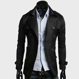 Mens Slim Fit Double Breasted Short Trench Coat (2 colors) Black 2994 