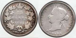 1885 Canadian Silver Quarter 25 cents Very Good + Coin  
