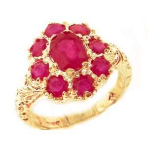 Solid English Yellow Gold Womens Large Natural Ruby Art Nouveau Ring 