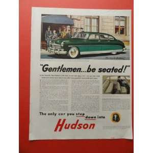 1948 hudson,1948 print advertisement (men/green car.) original vintage 