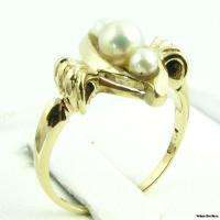PEARL RING   3 Stone Solid 10k Yellow Gold 1950s Fashion Estate  