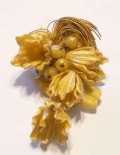 Vintage Unsigned Miriam Haskell Yellow Plastic Flower Pin Brooch 