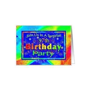  97th Surprise Birthday Party Invitations Fireworks Card 