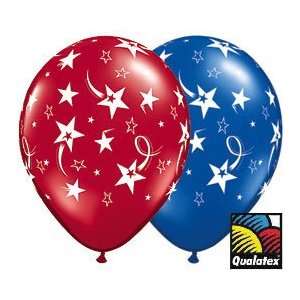  Set of 12 Star Design Latex Balloons Red & Blue Patriotic 