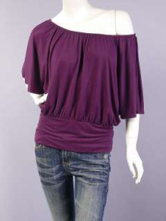 Purple Off the Shoulder Ruched Bat Sleeve Top L  