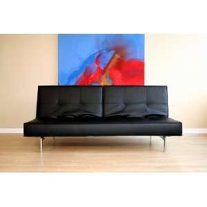   Black Vinyl Armless Convertible Sofa Bed / Futon: Furniture & Decor