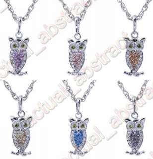 Free Tibetan Owl pendant necklace Czech rhinestone6pcs  