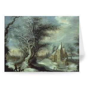 Winter Landscape with a Woodcutter (oil on..   Greeting Card (Pack of 
