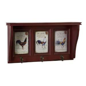   Country Red Rooster Wood Wall Coat Rack Shelf: Home & Kitchen