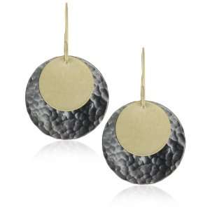    Renee Garvey 10k Gold and Oxidized Sterling Disc Earrings Jewelry