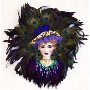   Peacock Feather Lady Face Mask Wall Art Decoration