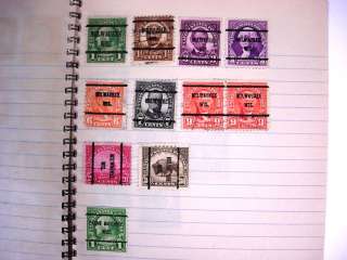 US, 100s of OLD Precancel Stamps hinged on notebook pages 