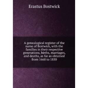   deaths, as far as obtained from 1668 to 1850 Erastus Bostwick Books