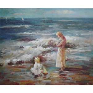   and Children on the Beach Oil Painting 20 x 24 inches