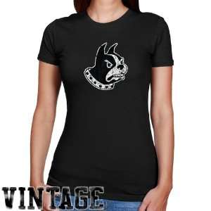  Wofford Terriers Ladies Black Distressed Logo Vintage Slim 