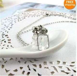    Cute Crystal Bowknot Tie Gift Box Silver Necklace x02 great gift