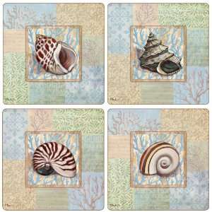  Hindostone Set of Four Oceanic Shell Collage Stone 