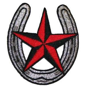 FD Horseshoe & Nautical Star Tattoo Red & Black Embroidered Iron On 