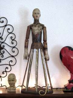 22 Primitive Santos Cage Doll, Tan with Painted Flaming Heart on 