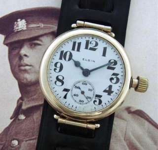 FINE Mens WWI Era Elgin Trench Wristwatch w/ Correct Strap   SERVICED 