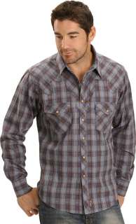 Mens Wrangler Retro MVR068M Blue and Brown Plaid Western Pearl Snap 