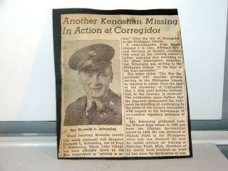 WW2 NEWSPAPER CLIPPING MAN MISSING AT CARREGIDOR  