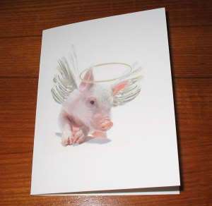 10 NEW handmade flying pig angel halo note cards  