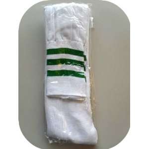 SOCCER SOCK (White & Green) NEW MENS SIZE LARGE 10 / 13 FITS SHOES 
