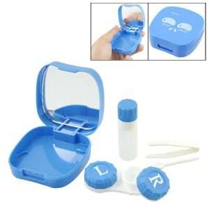  Emoticon Print Blue Plastic Contact Lens Case w Tweezer 