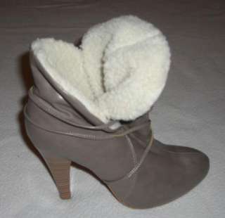 New Womens Taupe Leather Fur Lined Ankle Boots w/ Straps HOT 6.5 
