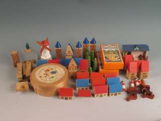 1930s German Wood Block Toys Miniature Village School Stable  