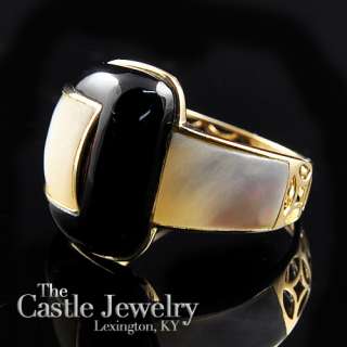 BLACK ONYX AND MOTHER OF PEARL BUCKLE RING 14K YG  