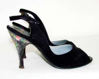 40s TAILORED WOMAN FIFTH AVE NY STUNNING BLACK SLING BACKS 6M  