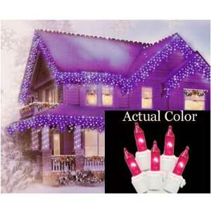   Set of 100 Pink Icicle Christmas Lights   White Wire: Kitchen & Dining