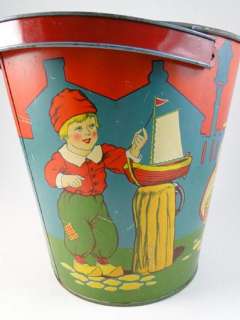 Vintage Tin J.Chein Dutch Children Toy Litho Sand Pail Bucket Children 