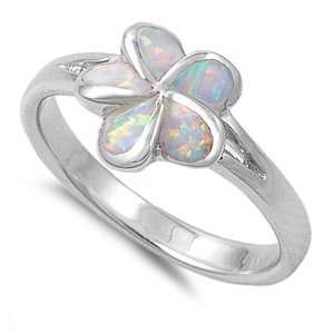   12mm Flower Shaped White Lab Opal Ring (Size 6   9)   Size 6 Jewelry