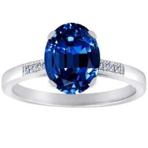   Lab Created Oval Sapphire and Diamonds Ring(Metal=White Gold,Size=9