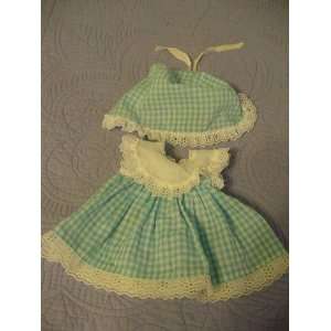 Vintage Vogue Doll Dress and Bonnet   Blue and White Gingham Checked 