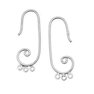 : Sterling Silver Whimsical Spiral 3 Loop Earring Hooks Kidney Wires 