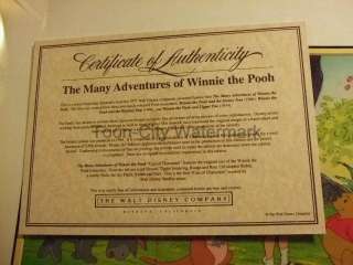 Winnie the Pooh Cast of Characters cel Disney Certified HAND SIGNED 