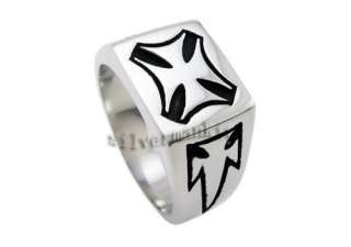 Size 10 Mens Silver Gothic Cross Stainless Steel Ring  