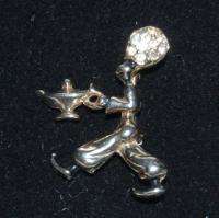Vintage Aladin & Lamp Gold Tone Rhinestone Pin #5121  
