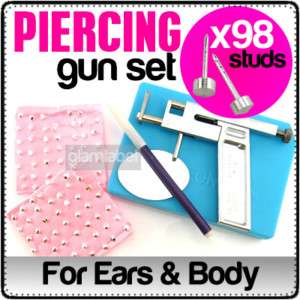 EAR BODY PIERCING GUN PIERCE + 98 FREE STUDS BEA001 04  