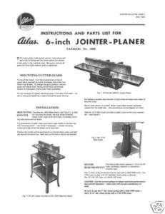 Atlas 6 Inch Jointer Planer Manual 1950  