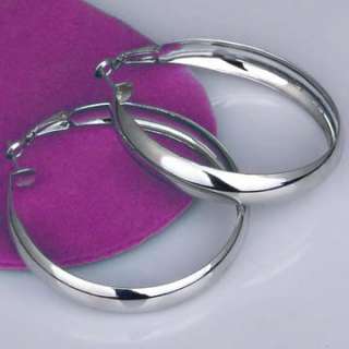 50mm Silver plated Silver Round Wider Hoop Earrings 22  