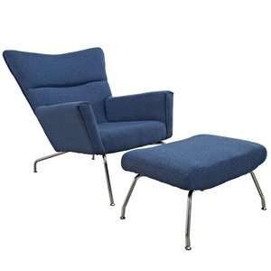 Wenger Style ch445 Wing Chair Ottoman in Blue Tweed 