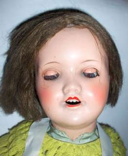 23 ANTIQUE OPEN MOUTH 4 TEETH COMPOSITION DOLL SIGNED  