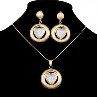 Gold Plated Flower Pendant Chain Necklace Dangle Earring Set W/ Spring 