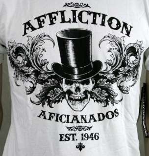 AFFLICTION Mens T shirt DUBLIN SMASH crew neck black or vintage white 